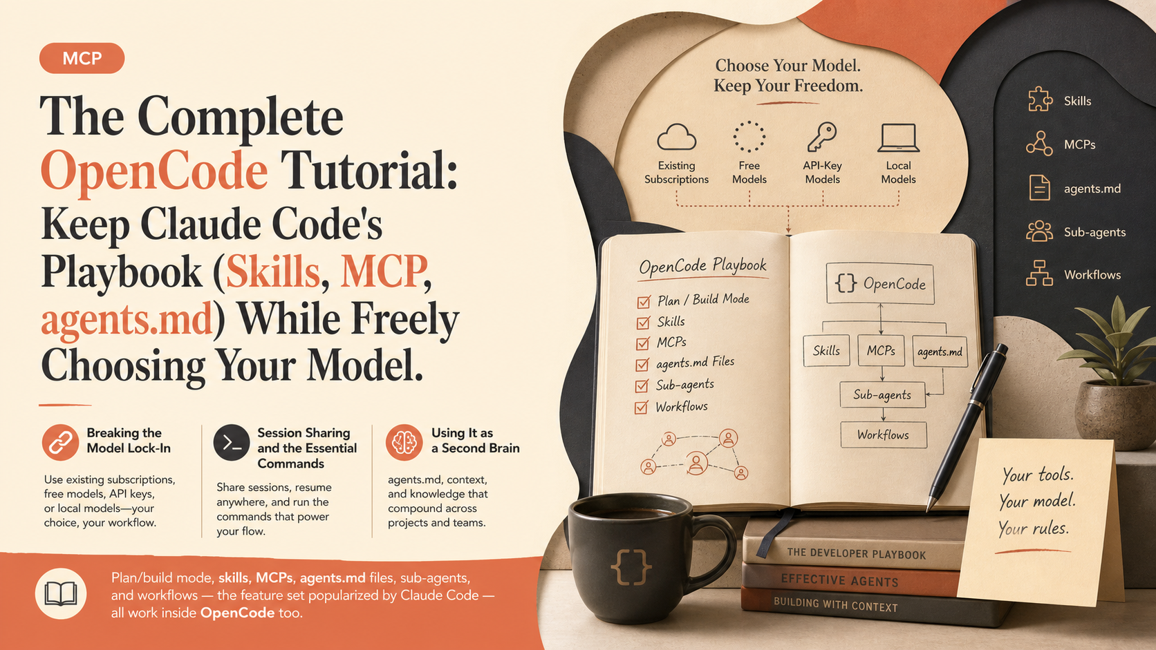 The Complete OpenCode Tutorial: Keep Claude Code's Playbook (Skills, MCP, agents.md) While Freely Choosing Your Model