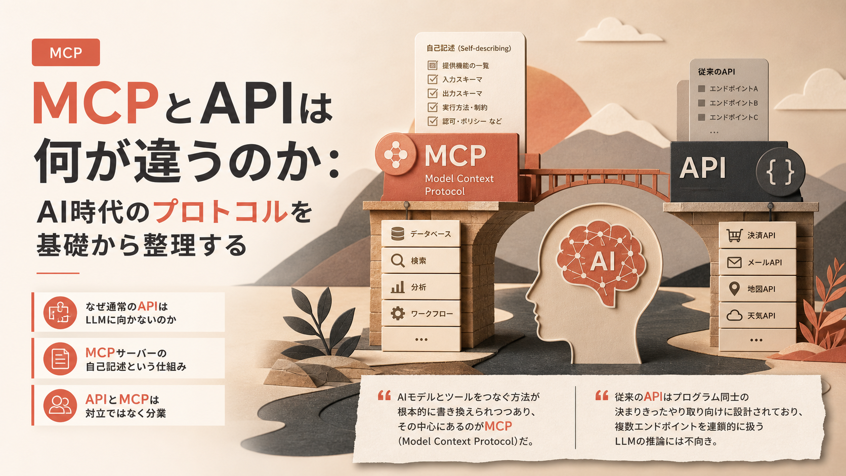 MCPとAPIは何が違うのか：AI時代のプロトコルを基礎から整理する