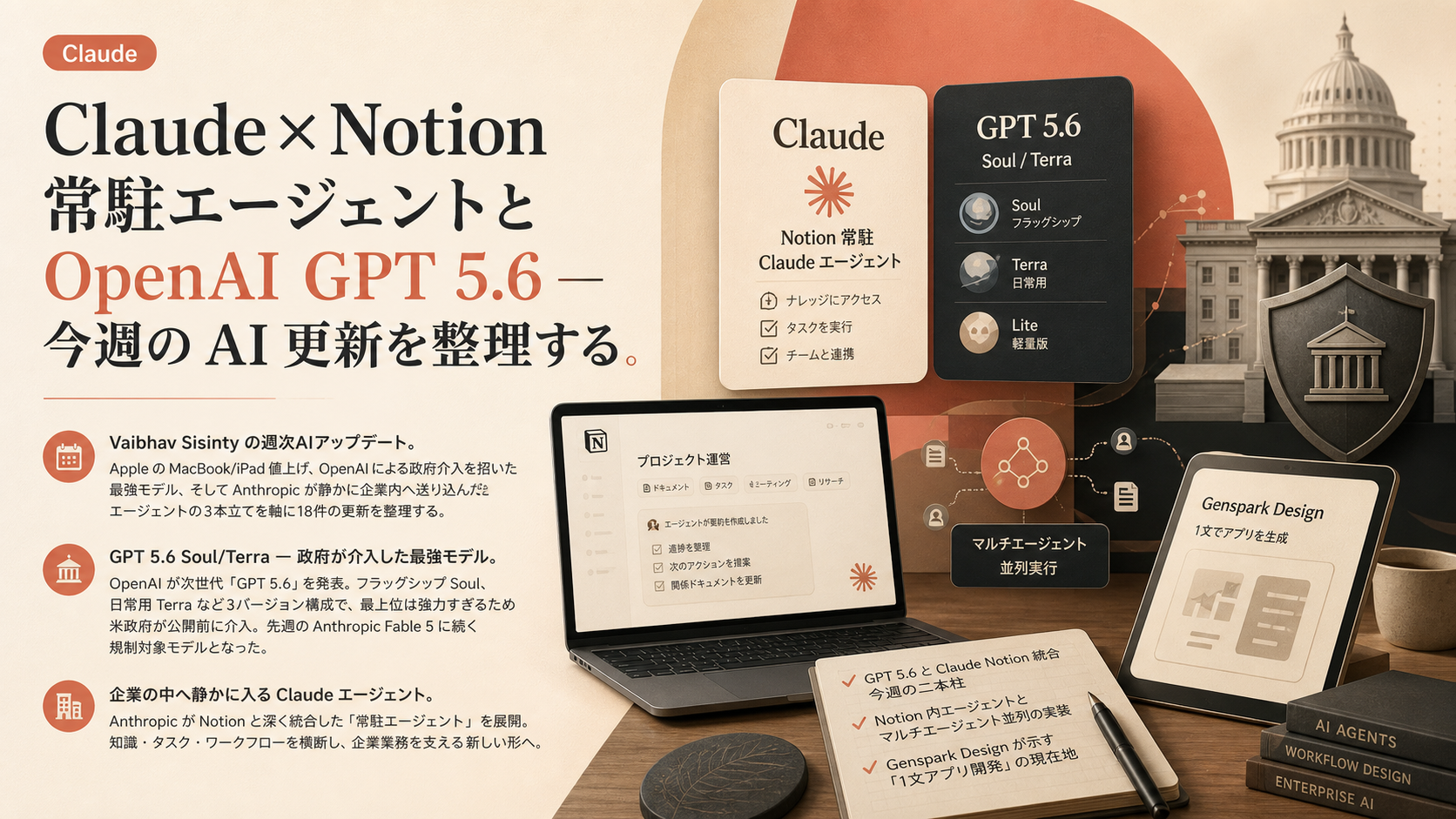 Claude×Notion 常駐エージェントと OpenAI GPT 5.6 — 今週の AI 更新を整理する