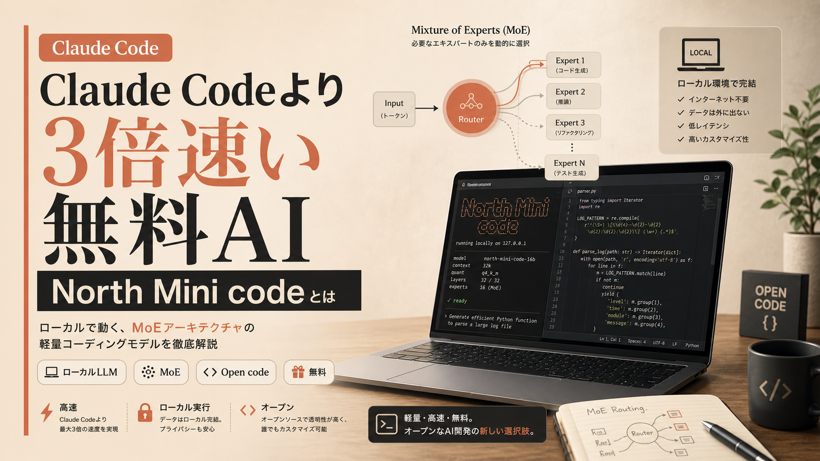 「Claude Codeより3倍速い無料AI」North Mini codeとは — ローカルで動く軽量コーディングモデル