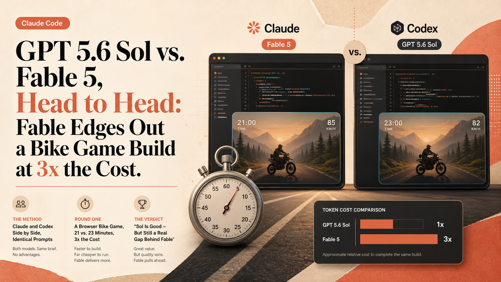 GPT 5.6 Sol vs. Fable 5, Head to Head: Fable Edges Out a Bike Game Build at 3x the Cost