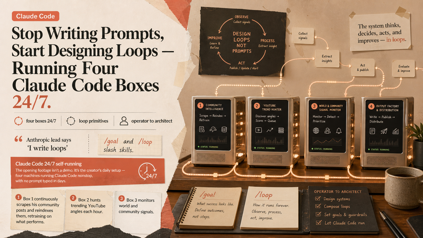 Stop Writing Prompts, Start Designing Loops — Running Four Claude Code Boxes 24/7
