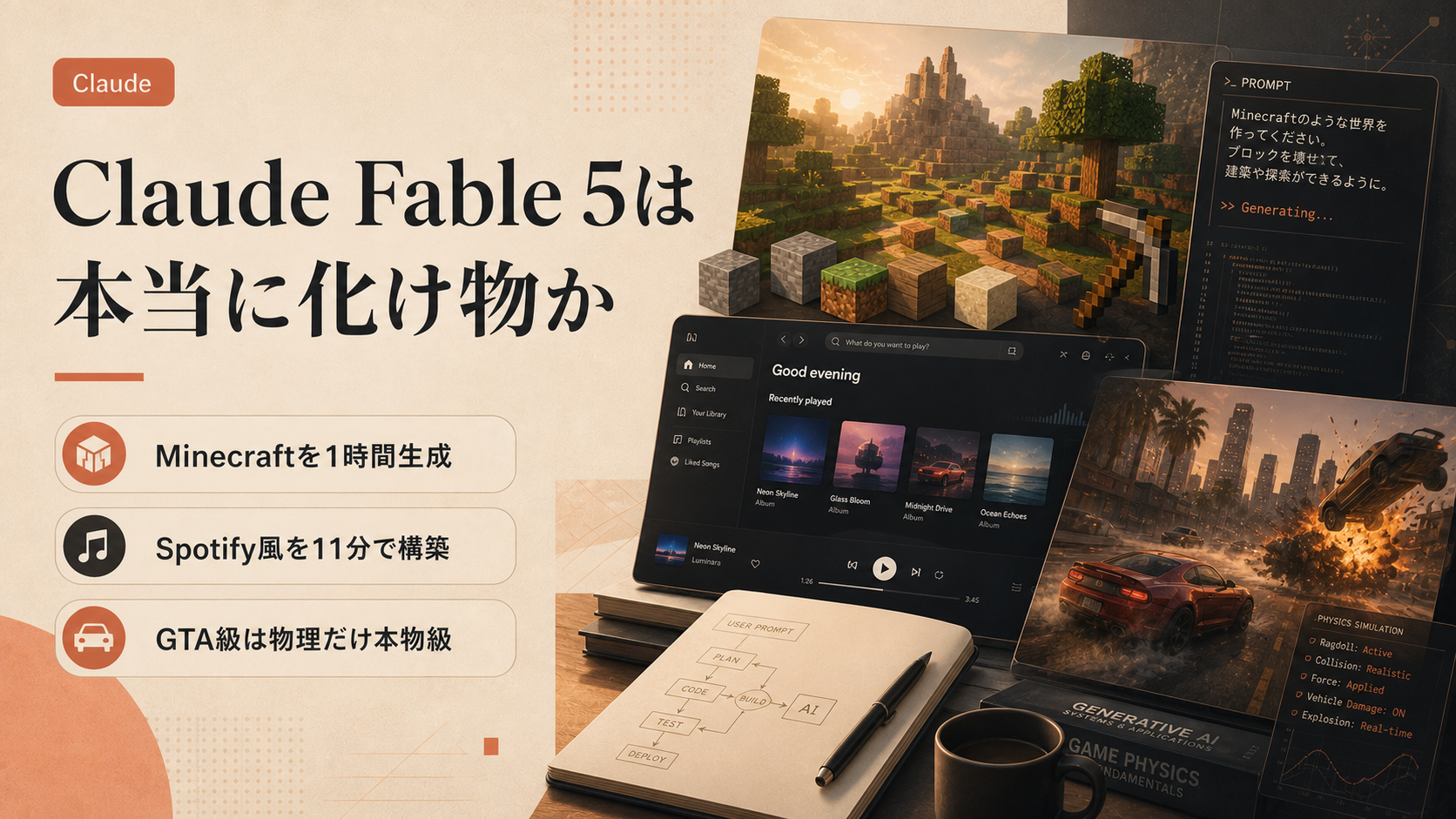 Fable 5は本当に「化け物」か — Minecraft/Spotify/GTAクローンを1プロンプトでどこまで作れるか実地検証