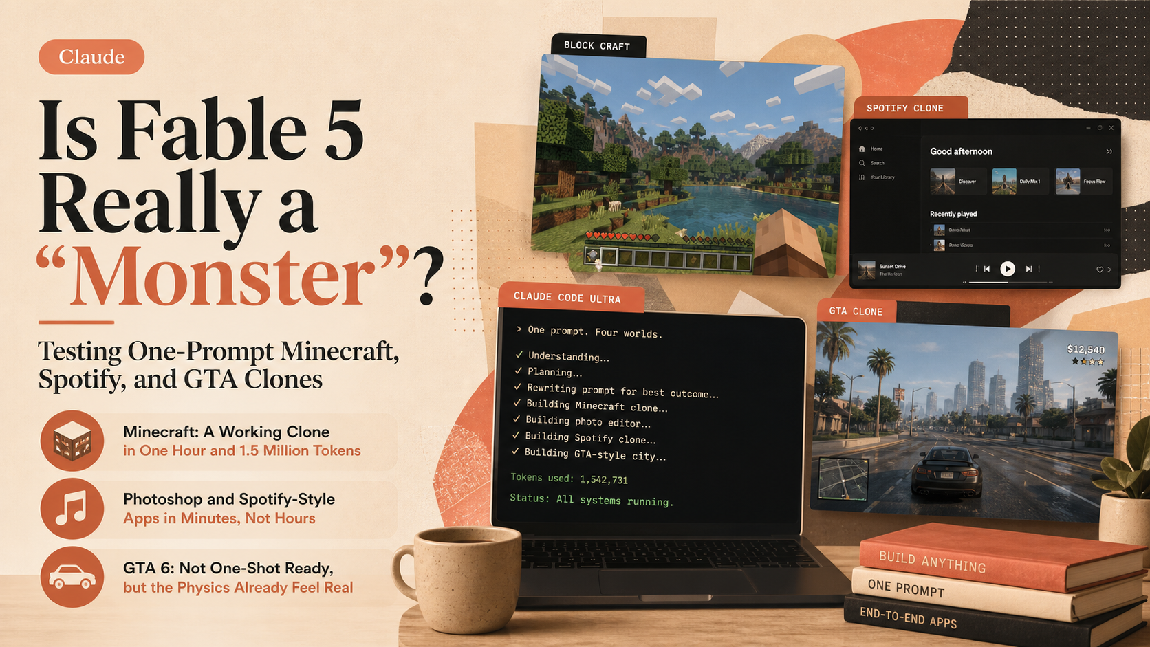 Is Fable 5 Really a "Monster"? Testing One-Prompt Minecraft, Spotify, and GTA Clones