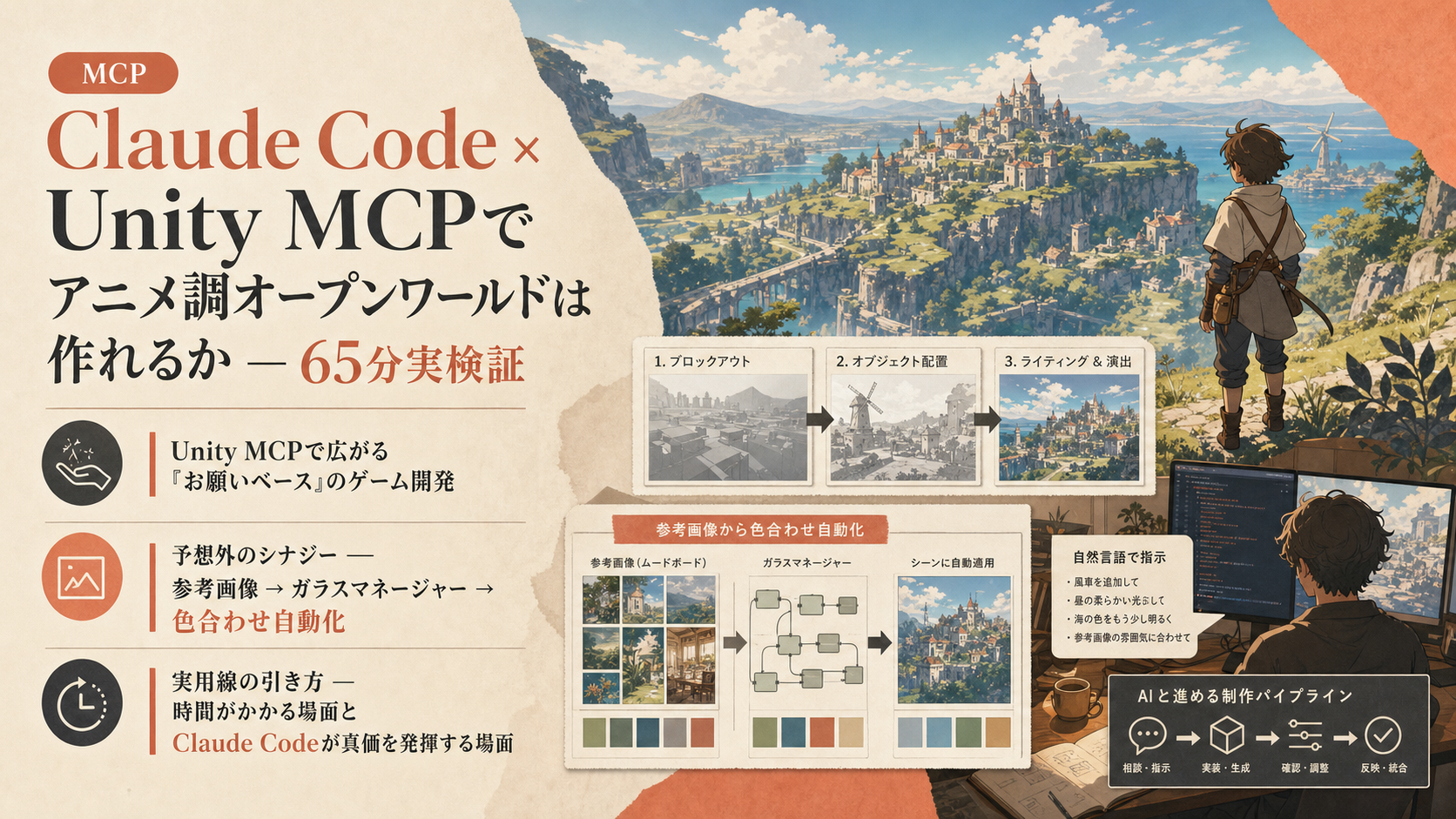 Claude Code × Unity MCPでアニメ調オープンワールドは作れるか — 65分実検証