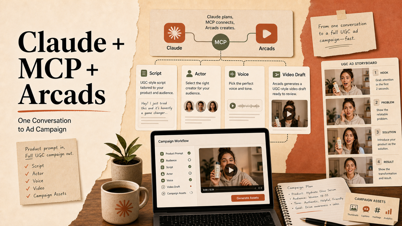 Claude + MCP + Arcadsで広告制作を1会話にまとめる — ツール接続が変えるUGCワークフロー