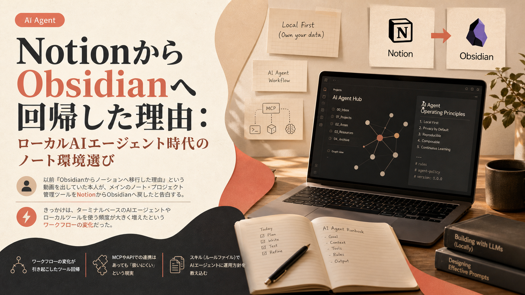 NotionからObsidianへ回帰した理由：ローカルAIエージェント時代のノート環境選び