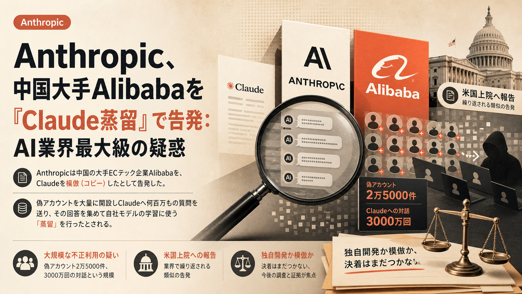 Anthropic、中国大手Alibabaを『Claude蒸留』で告発：AI業界最大級の疑惑