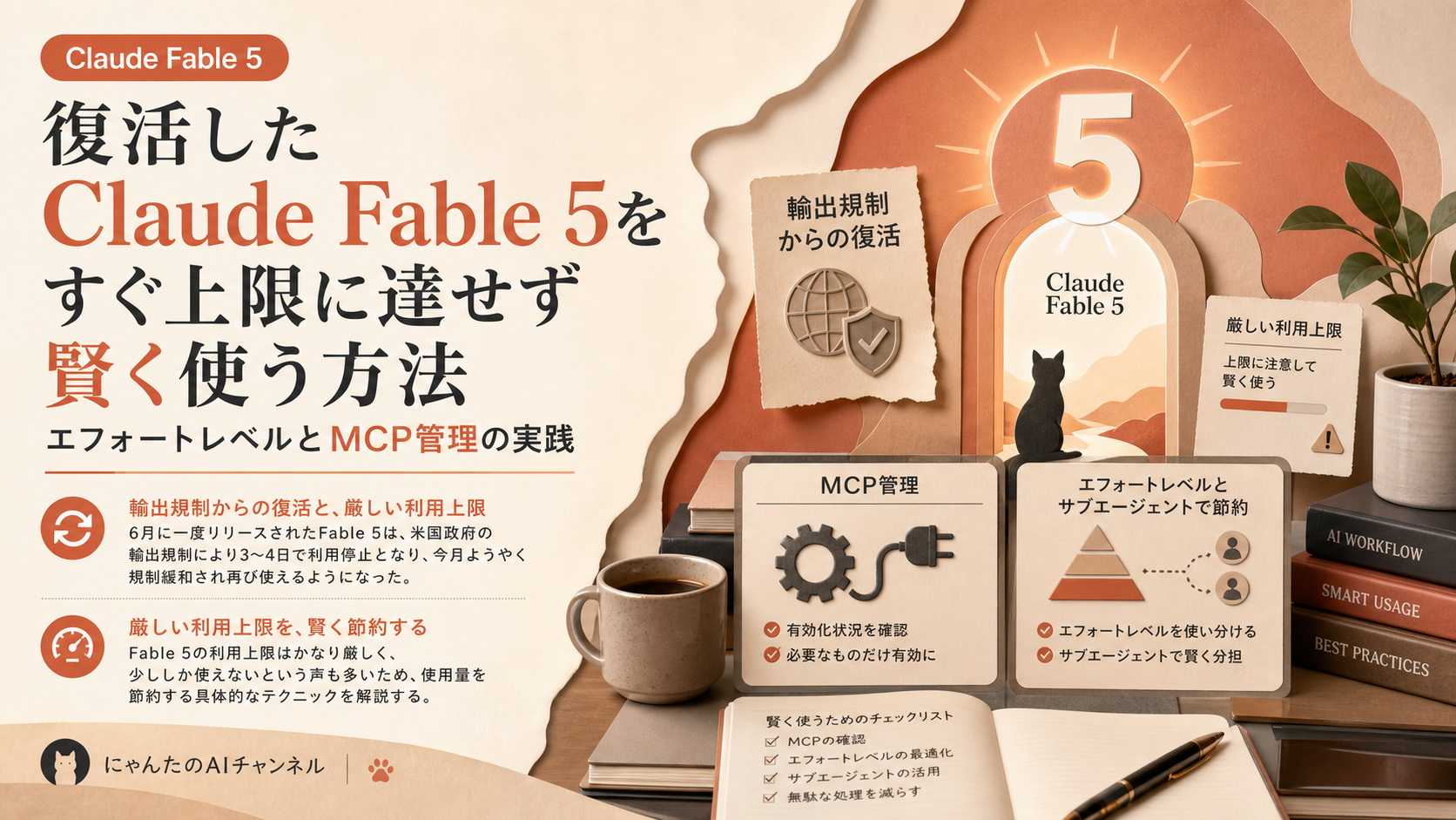 復活したClaude Fable 5をすぐ上限に達せず賢く使う方法：エフォートレベルとMCP管理の実践