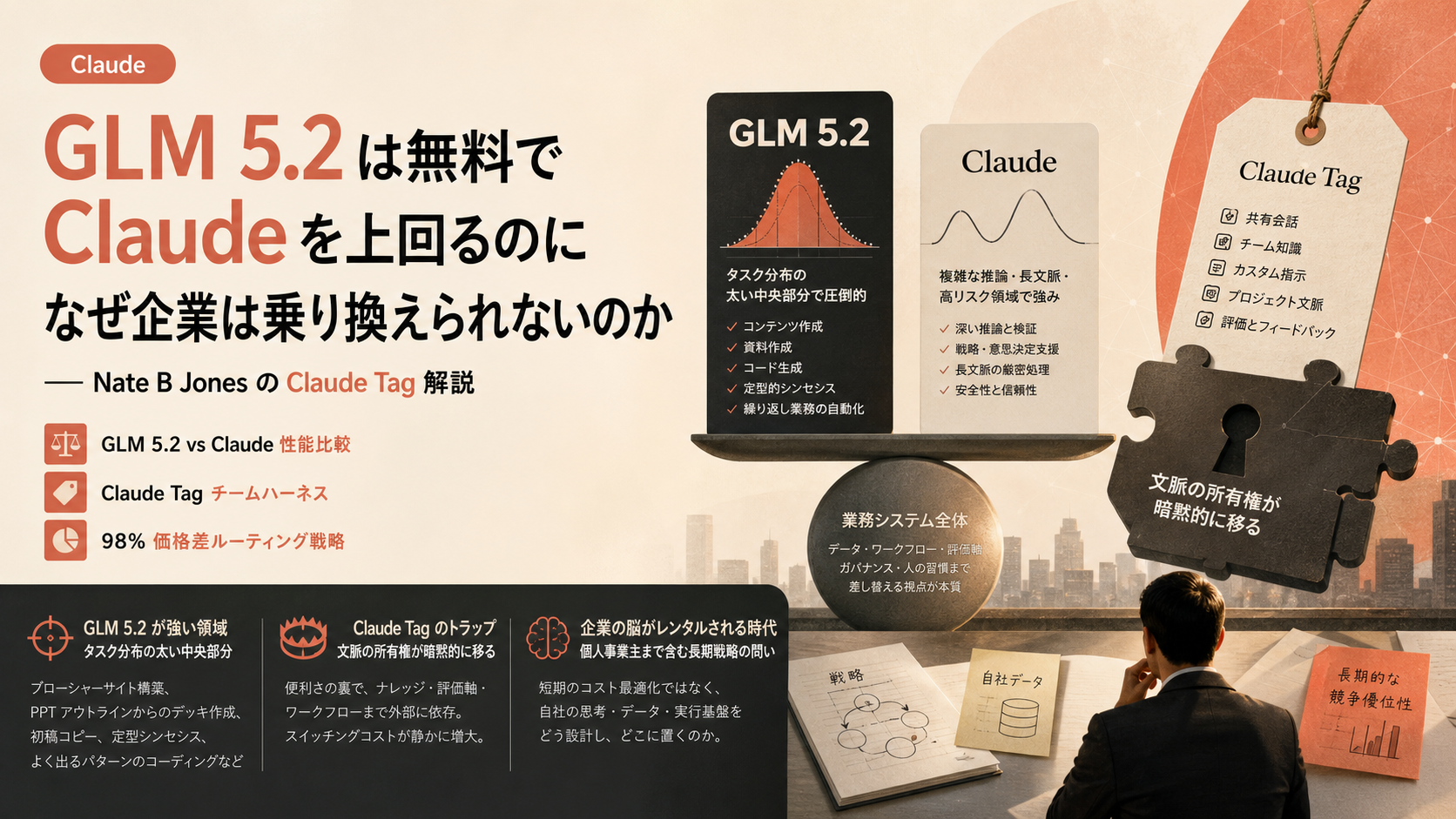 GLM 5.2 は無料で Claude を上回るのになぜ企業は乗り換えられないのか — Nate B Jones の Claude Tag 解説
