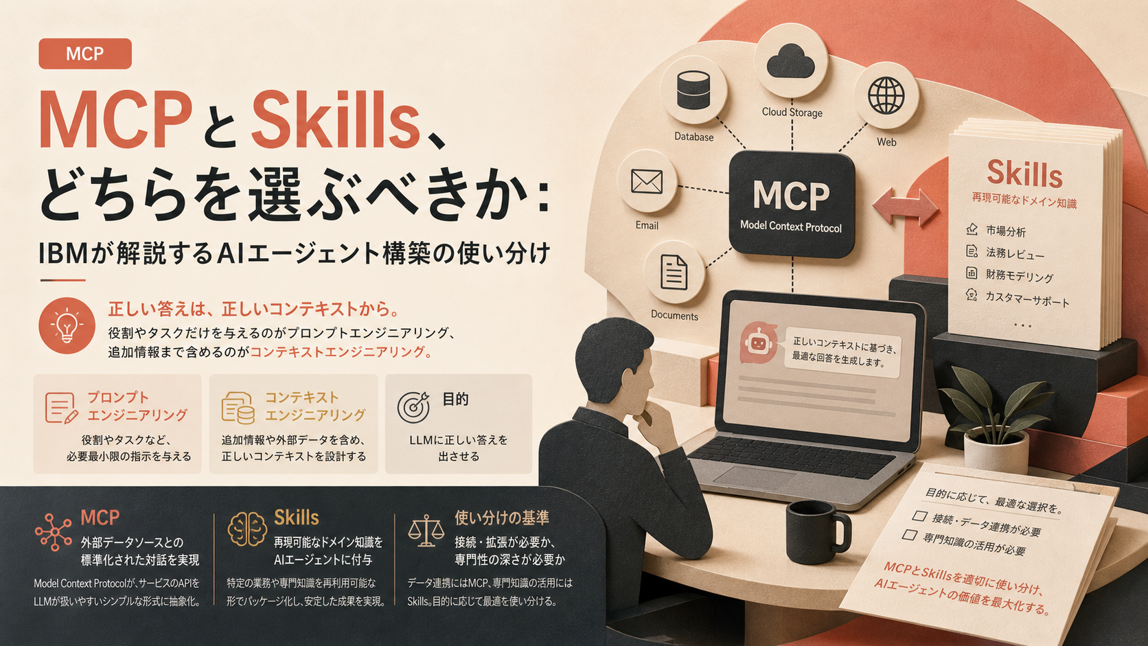 MCPとSkills、どちらを選ぶべきか：IBMが解説するAIエージェント構築の使い分け