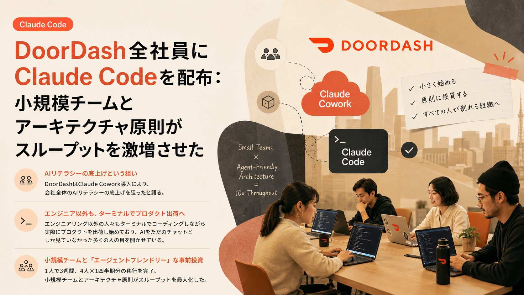 DoorDash全社員にClaude Codeを配布：小規模チームとアーキテクチャ原則がスループットを激増させた