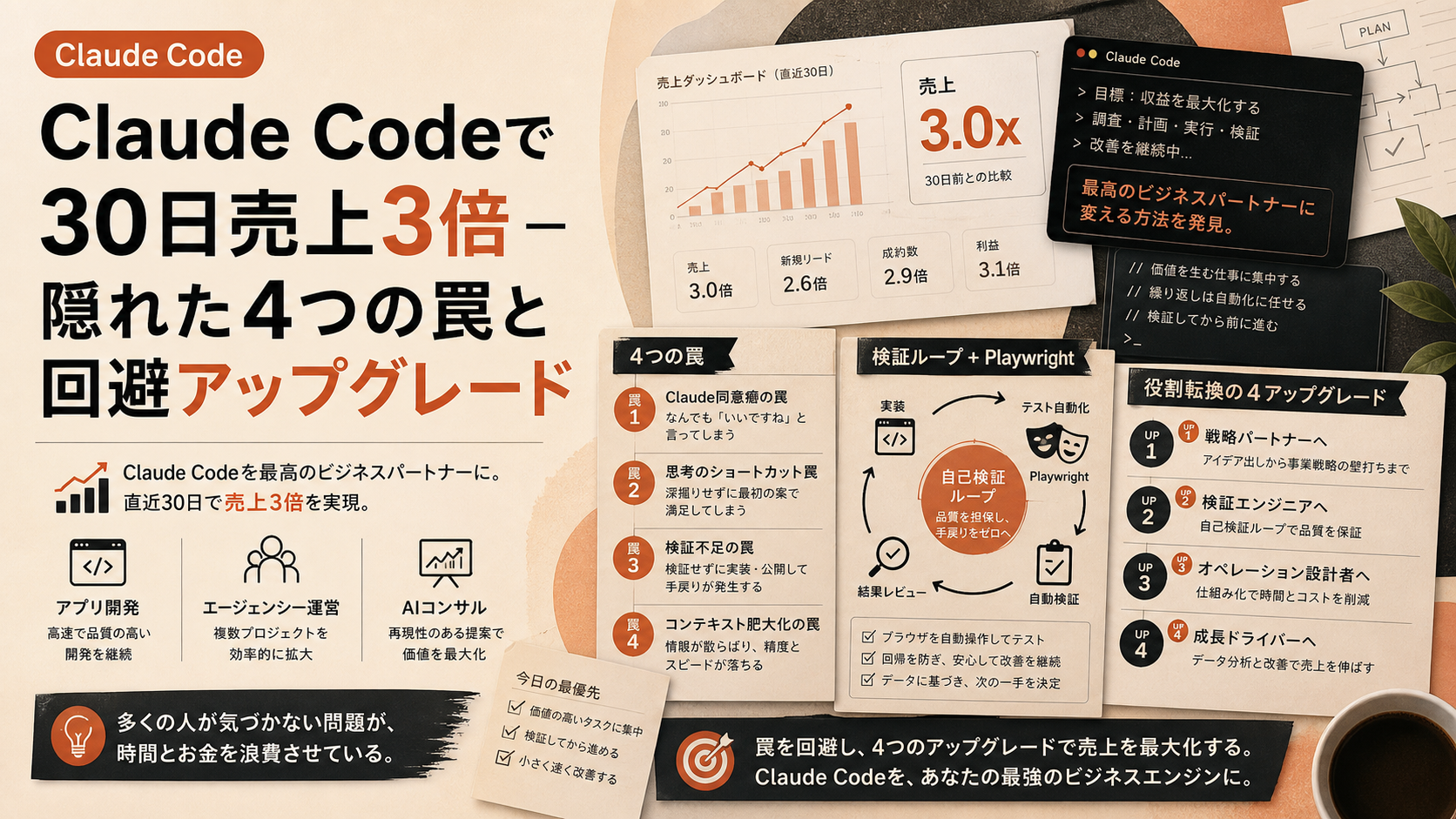 Claude Codeで30日売上3倍 — 隠れた4つの罠と回避アップグレード