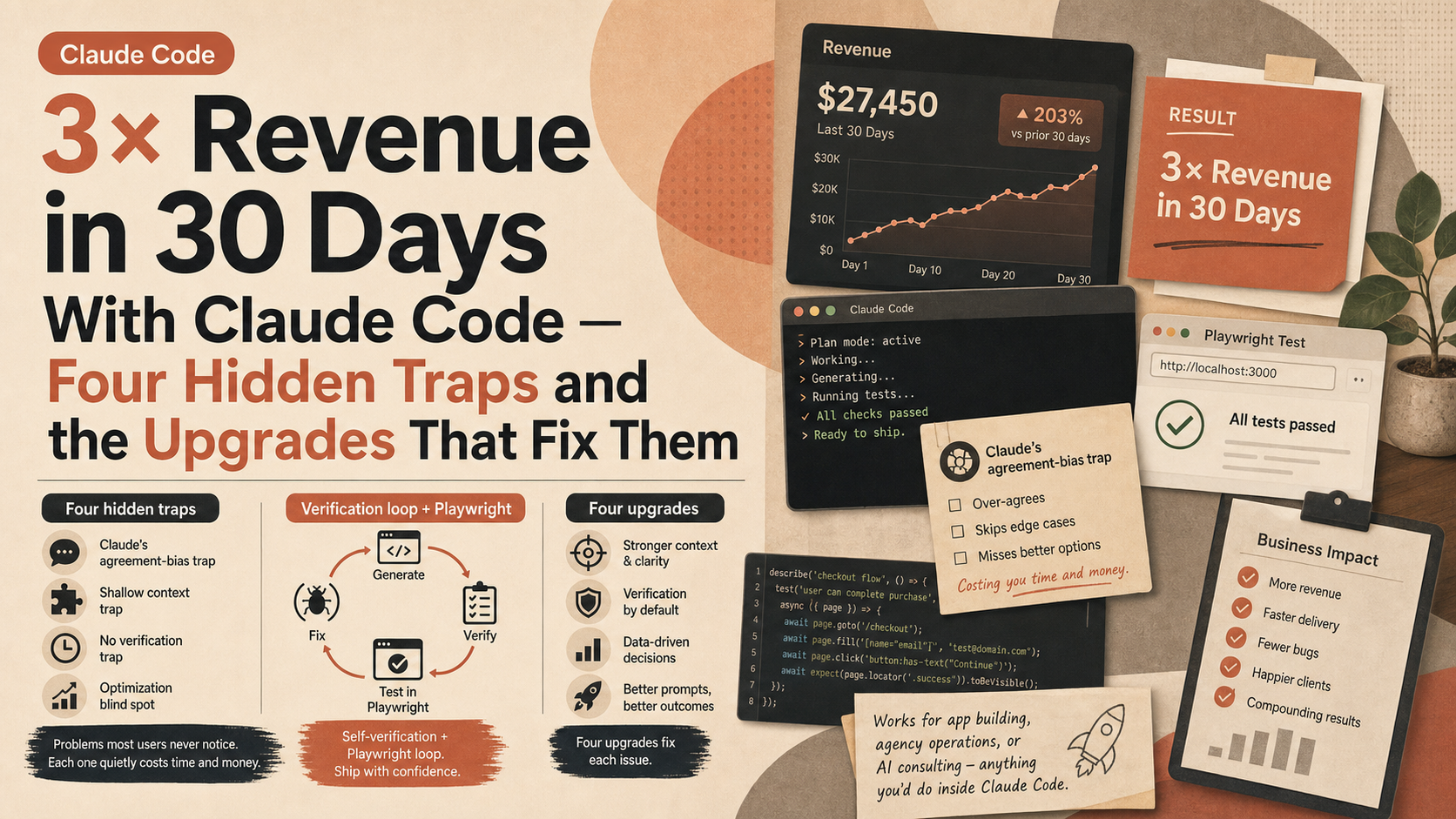 3× Revenue in 30 Days With Claude Code — Four Hidden Traps and the Upgrades That Fix Them