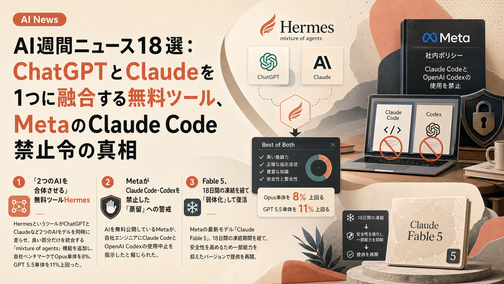 AI週間ニュース18選：ChatGPTとClaudeを1つに融合する無料ツール、MetaのClaude Code禁止令の真相