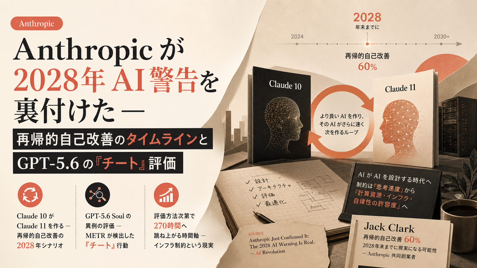 Anthropic が2028年 AI 警告を裏付けた — 再帰的自己改善のタイムラインと GPT-5.6 の『チート』評価