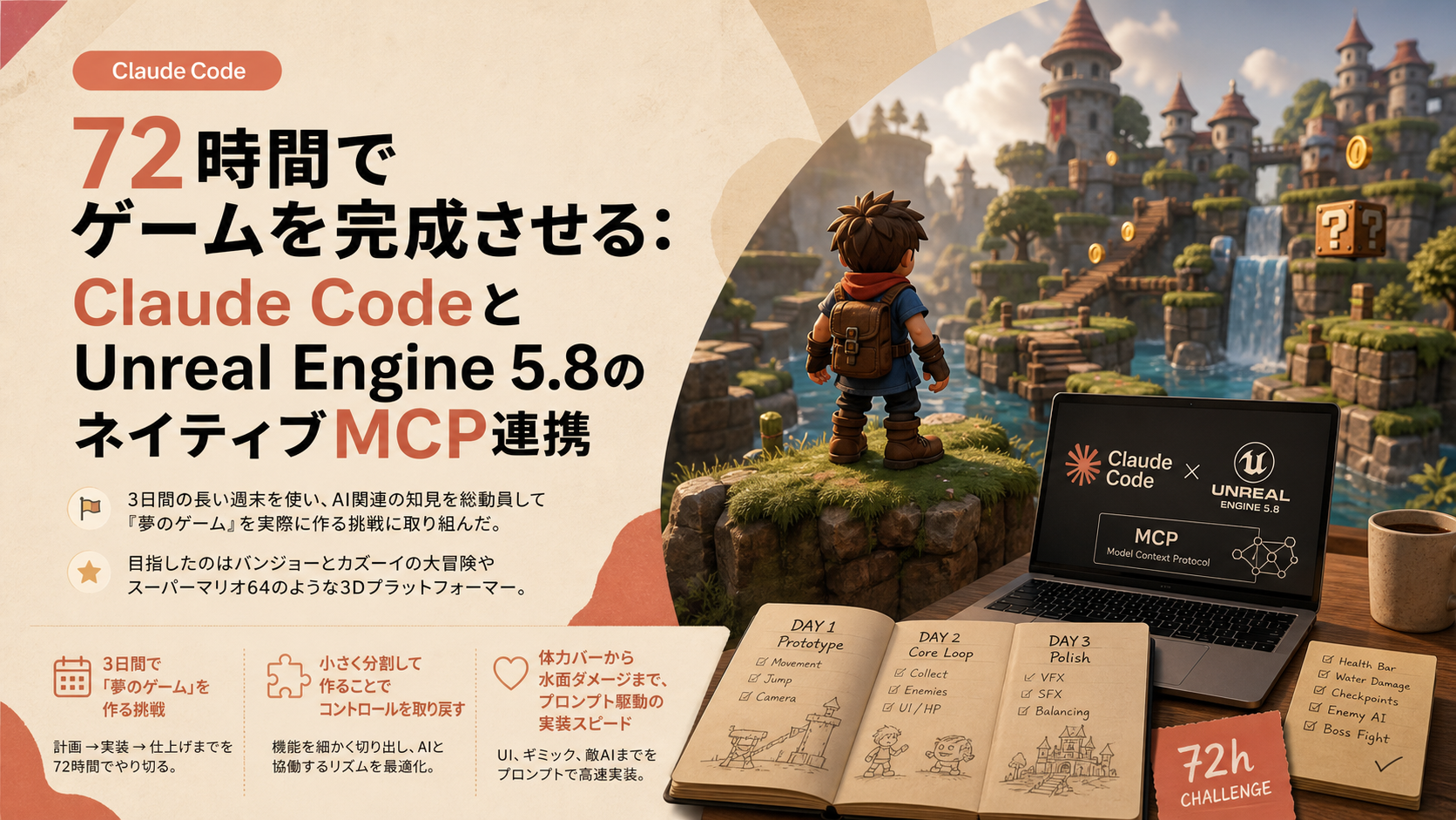 72時間でゲームを完成させる：Claude CodeとUnreal Engine 5.8のネイティブMCP連携
