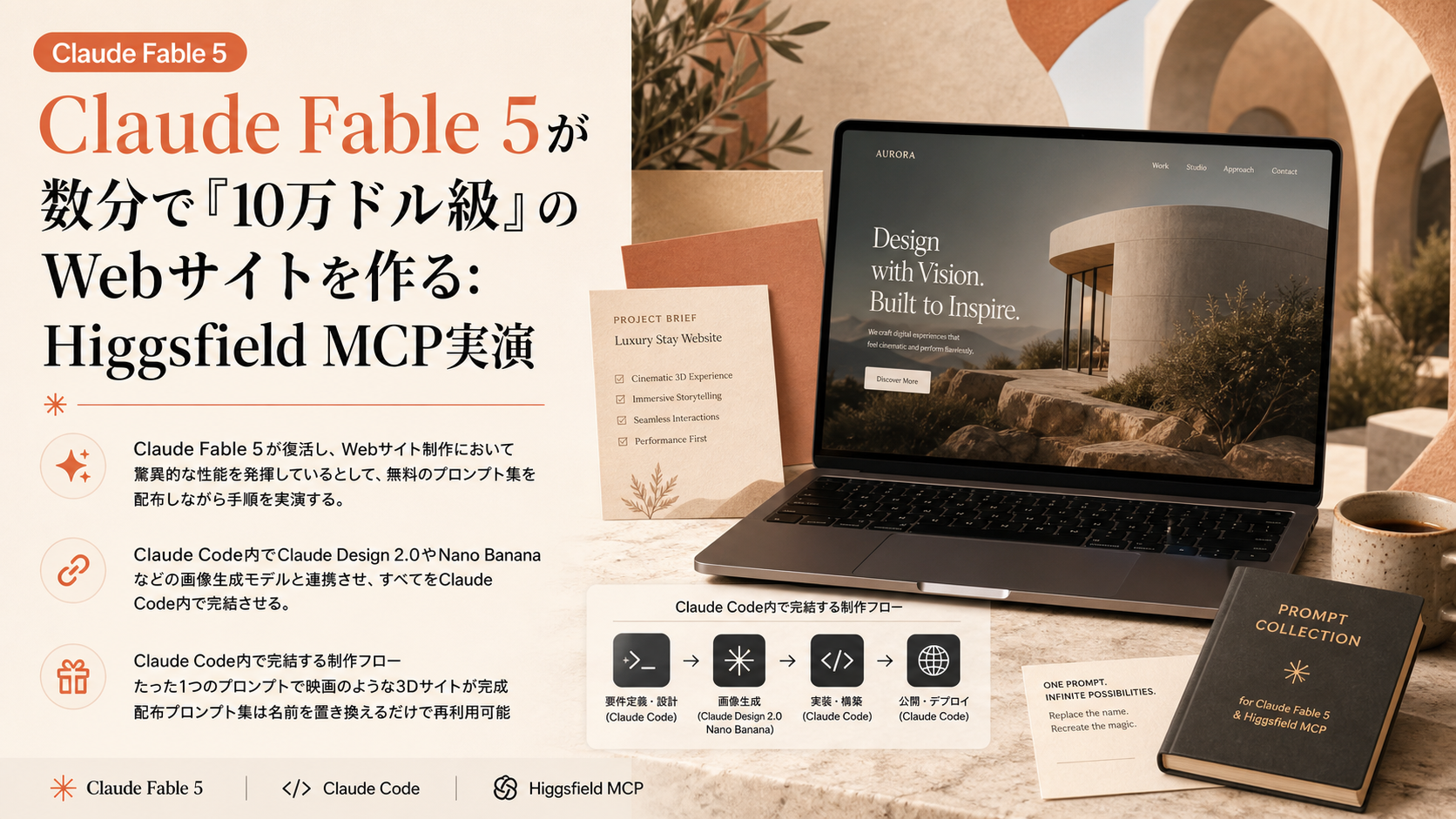 Claude Fable 5が数分で『10万ドル級』のWebサイトを作る：Higgsfield MCP実演