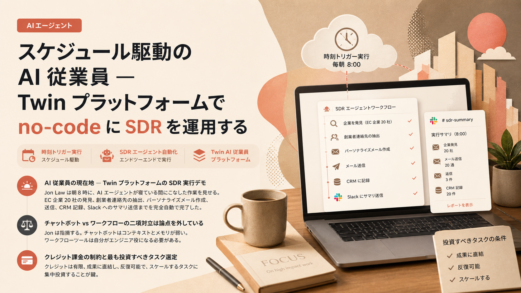 スケジュール駆動の AI 従業員 — Twin プラットフォームで no-code に SDR を運用する