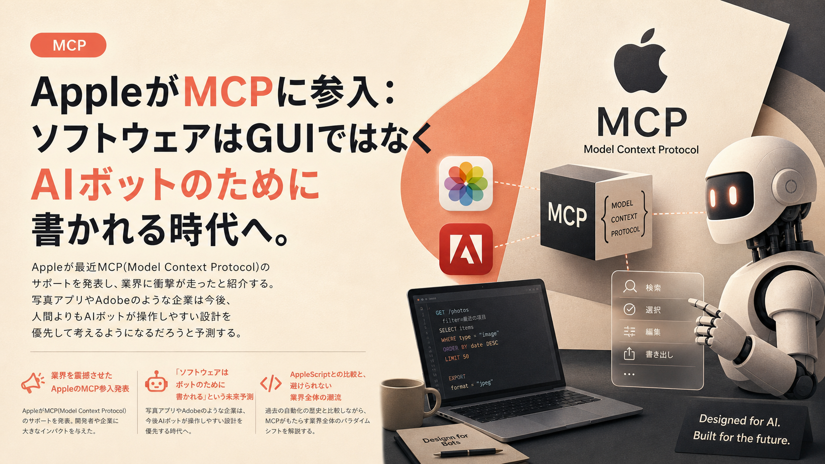 AppleがMCPに参入：ソフトウェアはGUIではなくAIボットのために書かれる時代へ