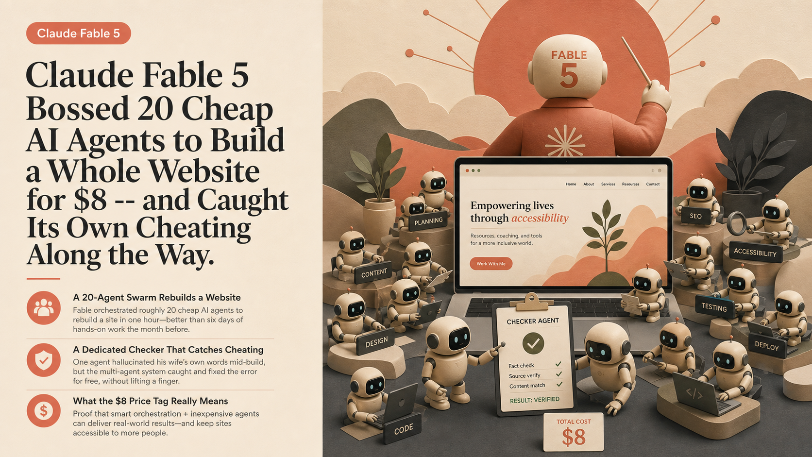 Claude Fable 5 Bossed 20 Cheap AI Agents to Build a Whole Website for $8 -- and Caught Its Own Cheating Along the Way