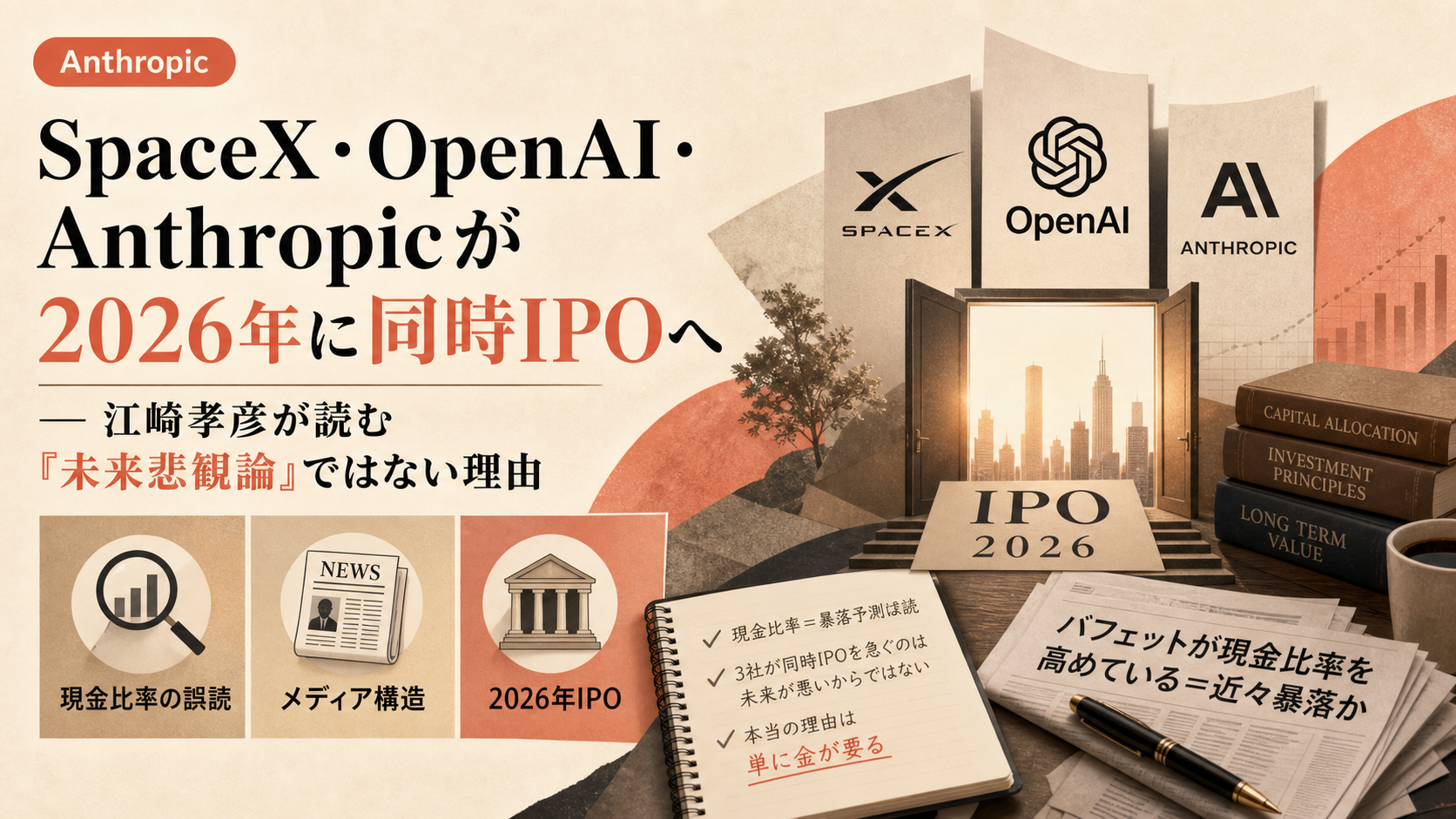 SpaceX・OpenAI・Anthropicが2026年に同時IPOへ — 江崎孝彦が読む『未来悲観論』ではない理由
