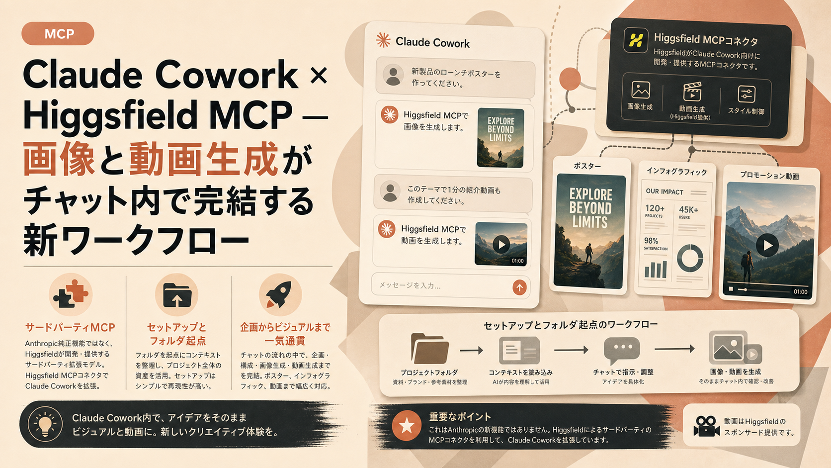 Claude Cowork × Higgsfield MCP — 画像と動画生成がチャット内で完結する新ワークフロー