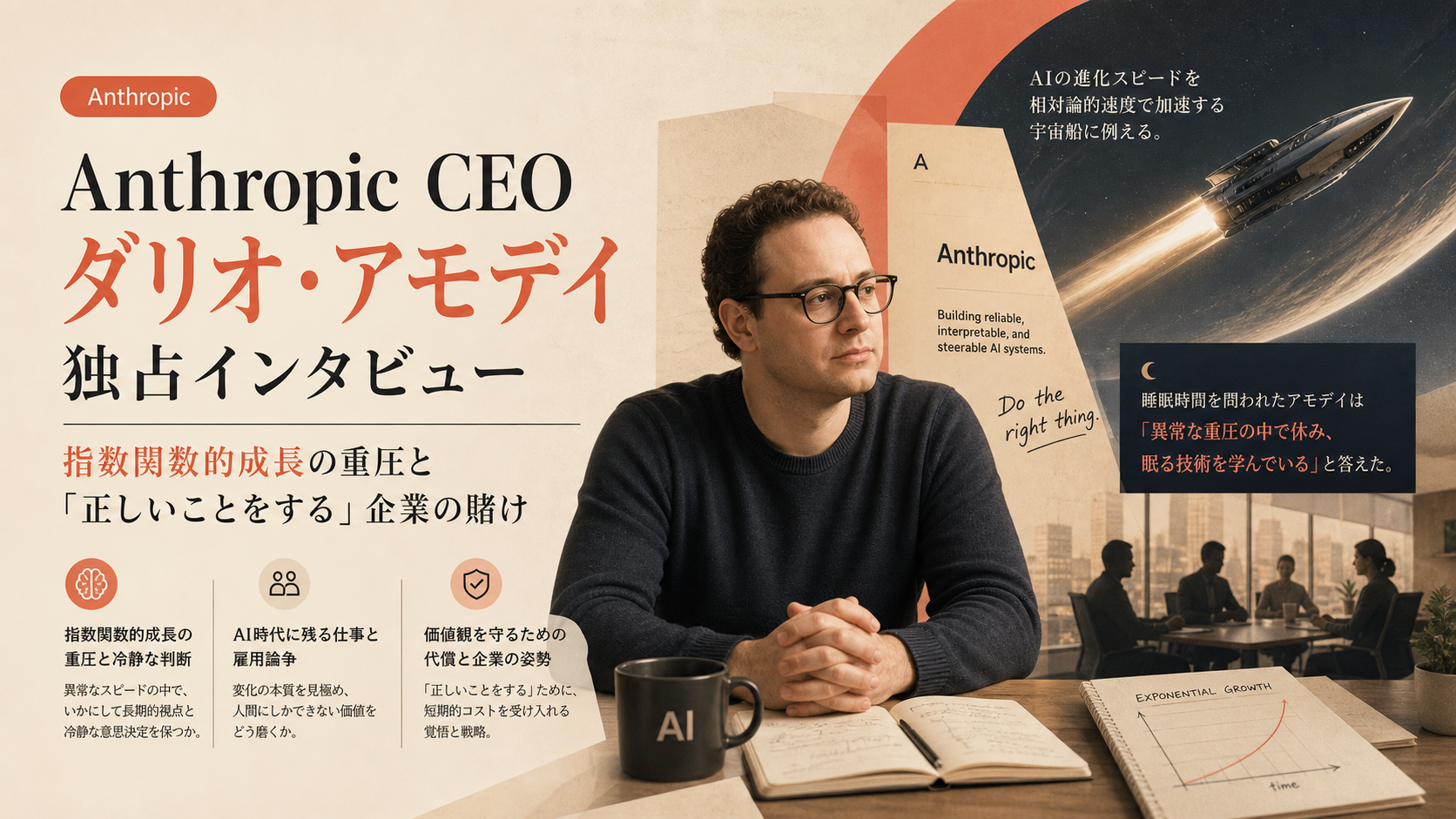 Anthropic CEO ダリオ・アモデイ独占インタビュー — 指数関数的成長の重圧と「正しいことをする」企業の賭け