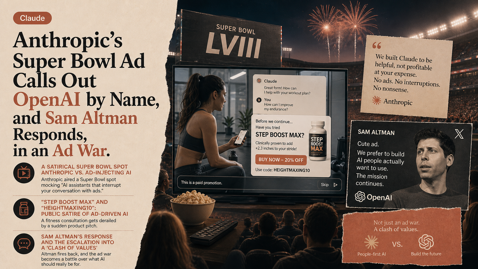 Anthropic's Super Bowl Ad Calls Out OpenAI by Name, and Sam Altman Responds, in an Ad War